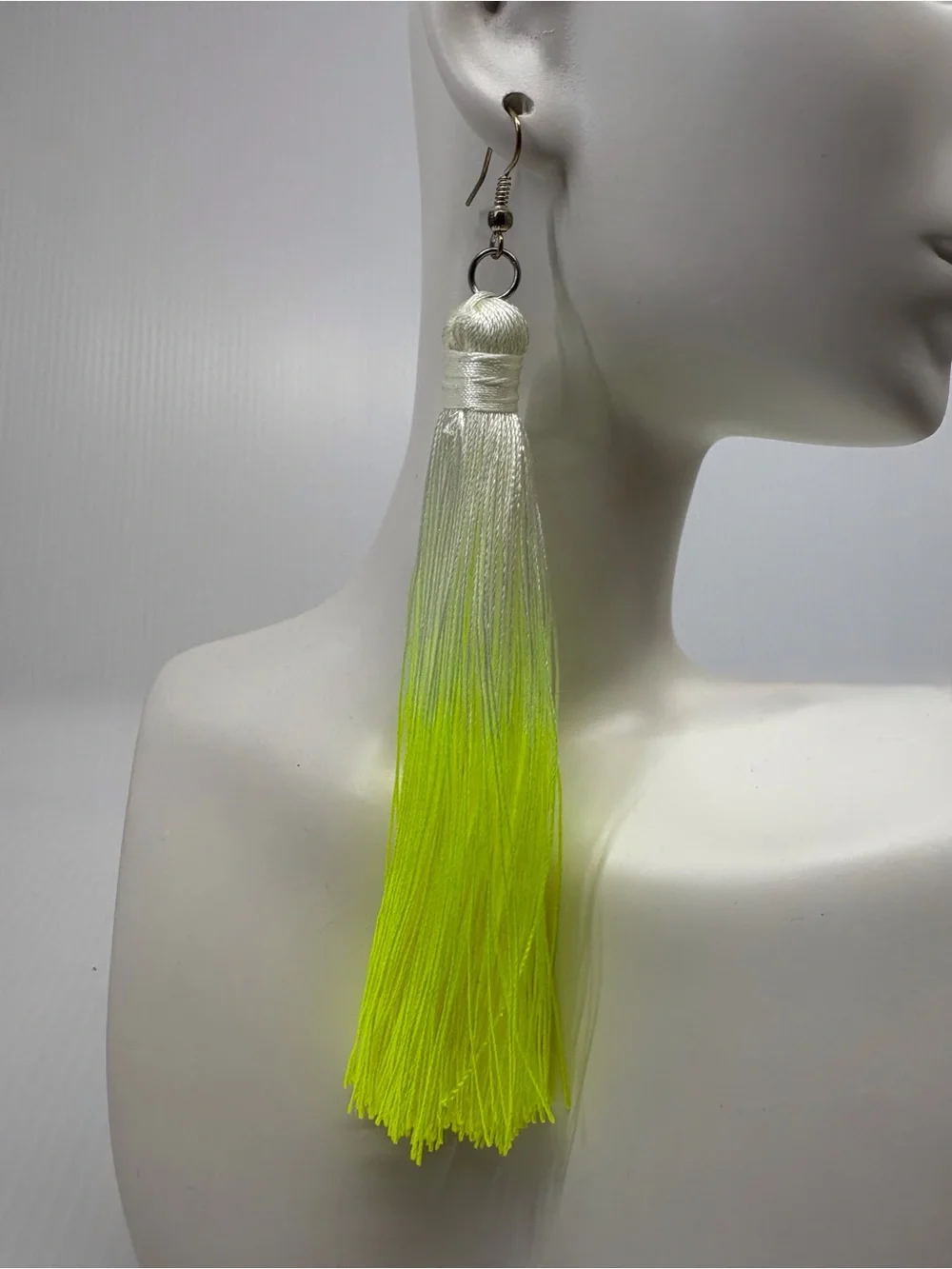 Neon Yellow Ombre Tassel Drop Earrings - Women Jewelry